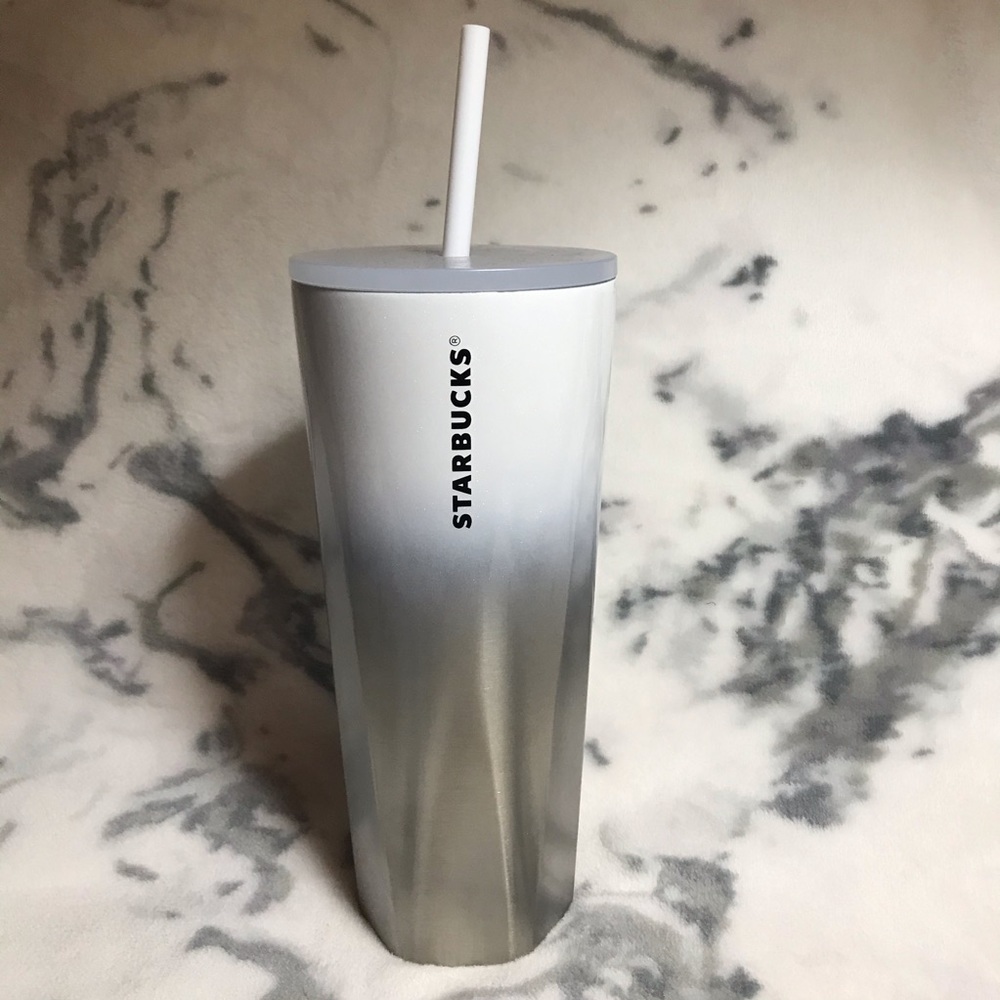 Starbucks new white and silver SS tumbler 2021 holiday Christmas release Venti